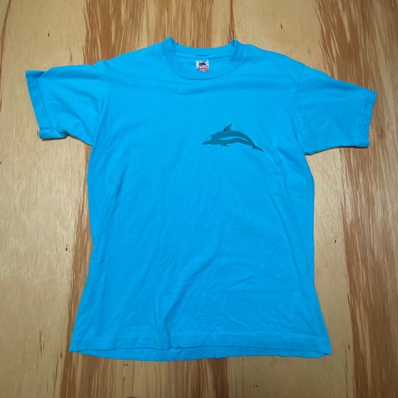 Vintage Dolphin Divers Single Stitch Fruit of the Loom T‎ Turquoise Mens Large - Picture 4 of 6